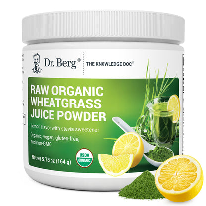 Dr. Berg USDA Organic Green Powder Superfood – Lemon Flavor, 60 Servings
