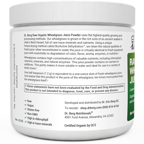 Dr. Berg USDA Organic Green Powder Superfood – Lemon Flavor, 60 Servings
