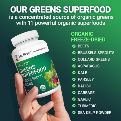 Dr Berg Nutritionals Greens Superfood Tablets – 11 Phytonutrient Cruciferous Veg, 250 Tablets