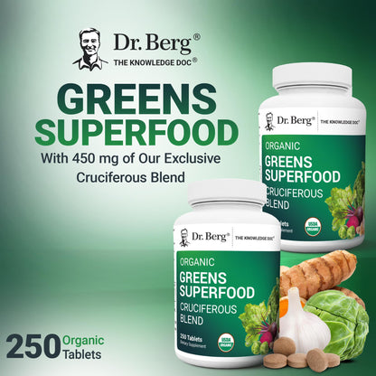 Dr Berg Nutritionals Greens Superfood Tablets – 11 Phytonutrient Cruciferous Veg, 250 Tablets