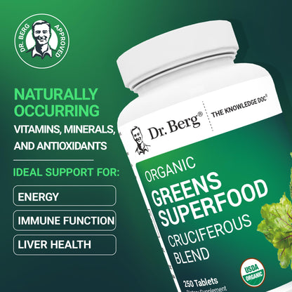 Dr Berg Nutritionals Greens Superfood Tablets – 11 Phytonutrient Cruciferous Veg, 250 Tablets