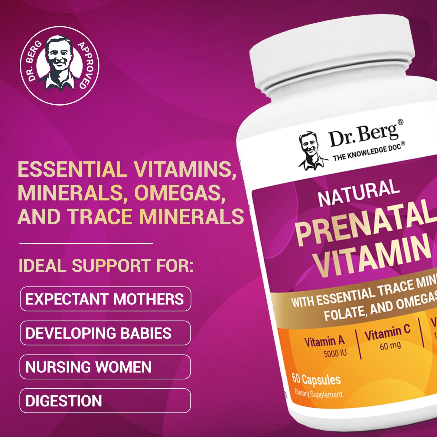 Dr. Berg Natural Prenatal Vitamins for Women – Folate, Omegas & 11 Superfoods | 60 Capsules