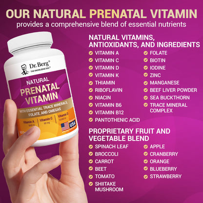 Dr. Berg Natural Prenatal Vitamins for Women – Folate, Omegas & 11 Superfoods | 60 Capsules