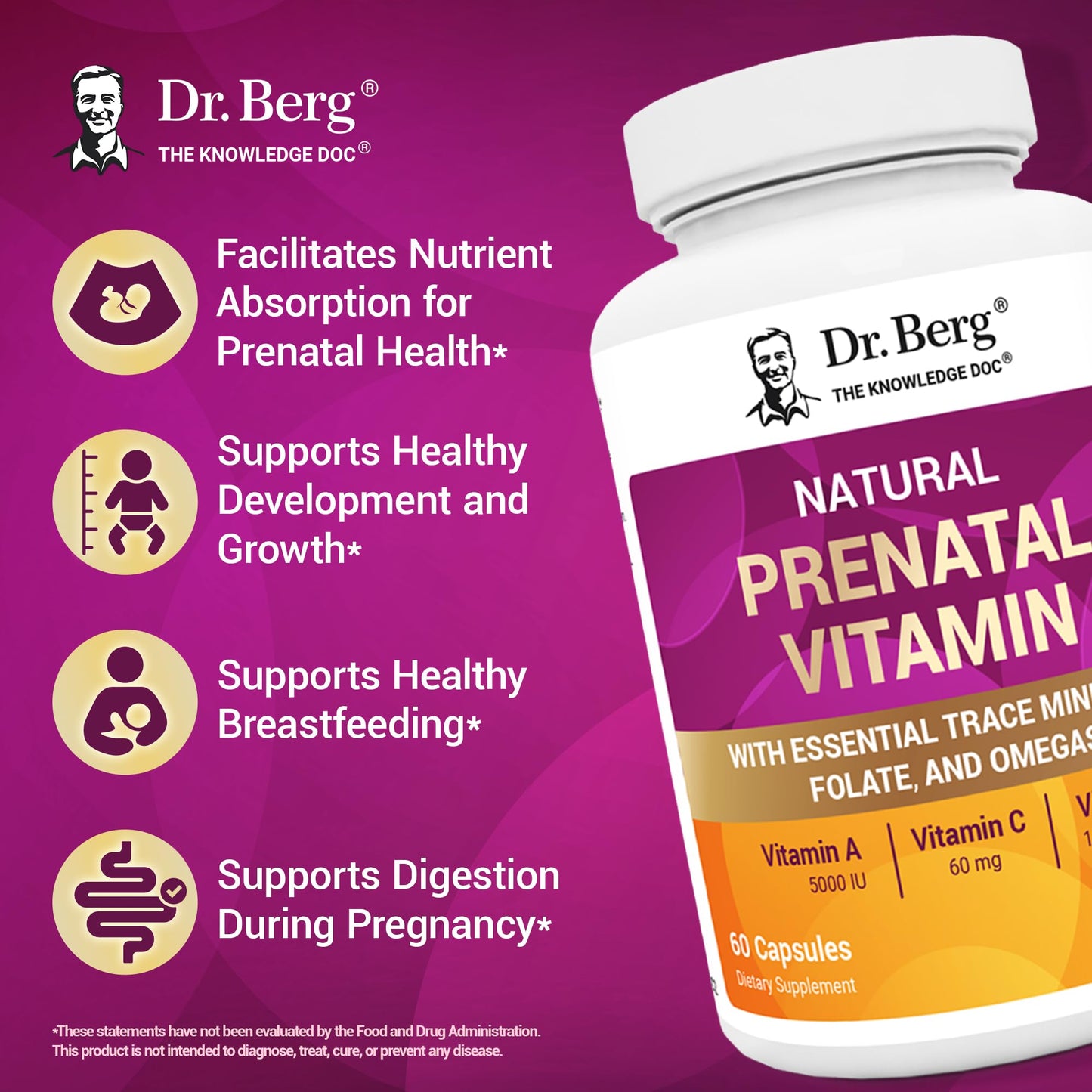Dr. Berg Natural Prenatal Vitamins for Women – Folate, Omegas & 11 Superfoods | 60 Capsules