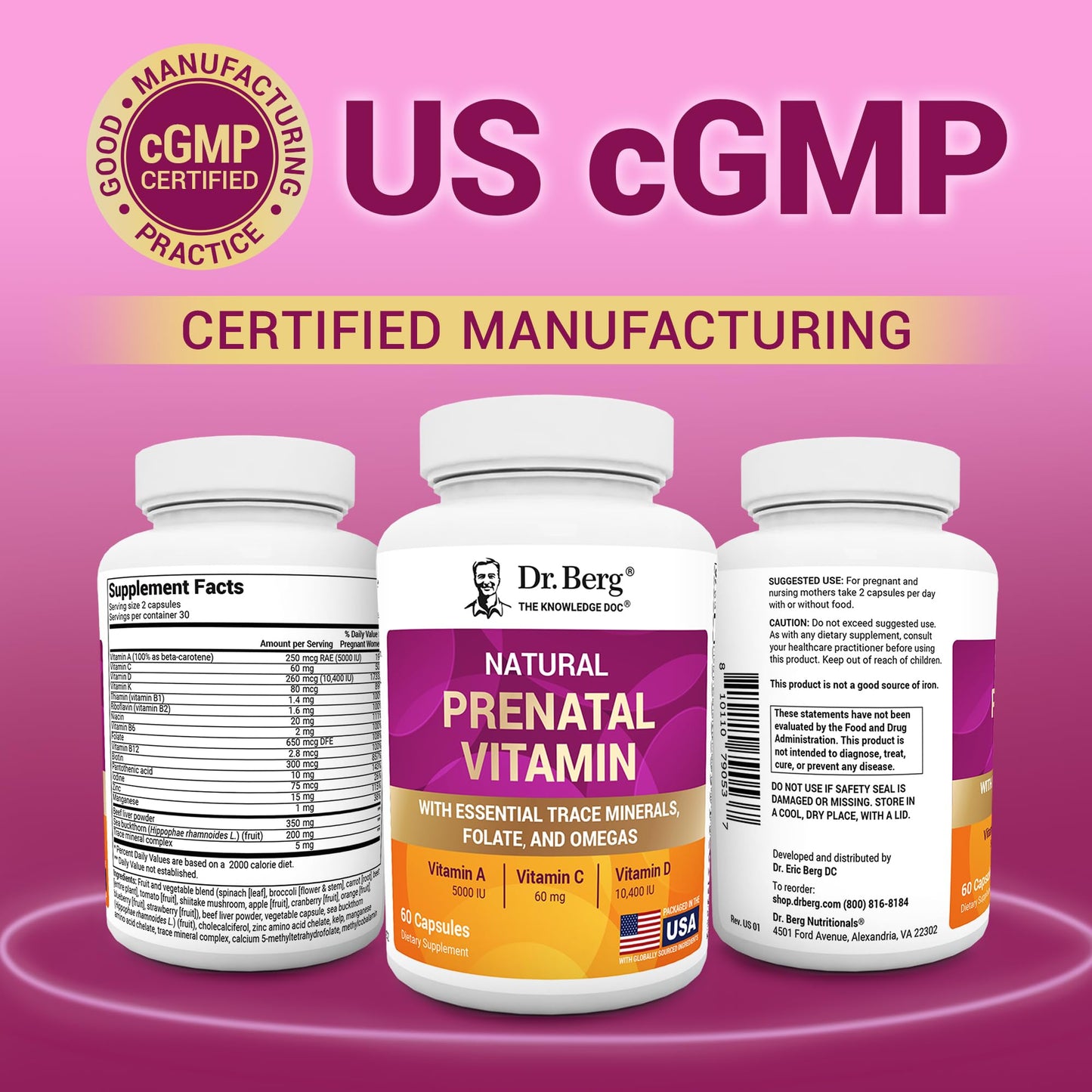Dr. Berg Natural Prenatal Vitamins for Women – Folate, Omegas & 11 Superfoods | 60 Capsules