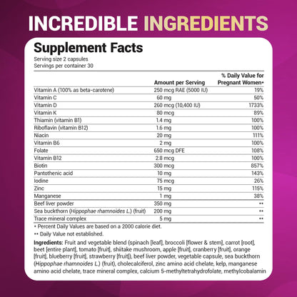 Dr. Berg Natural Prenatal Vitamins for Women – Folate, Omegas & 11 Superfoods | 60 Capsules