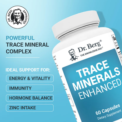 Dr. Berg Trace Minerals Enhanced Complex – 70+ Minerals with 10 mg Zinc | 60 Capsules