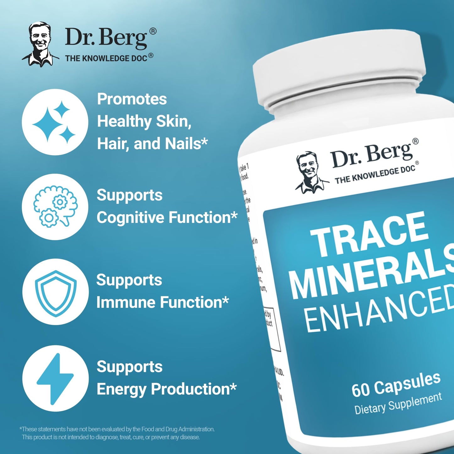 Dr. Berg Trace Minerals Enhanced Complex – 70+ Minerals with 10 mg Zinc | 60 Capsules