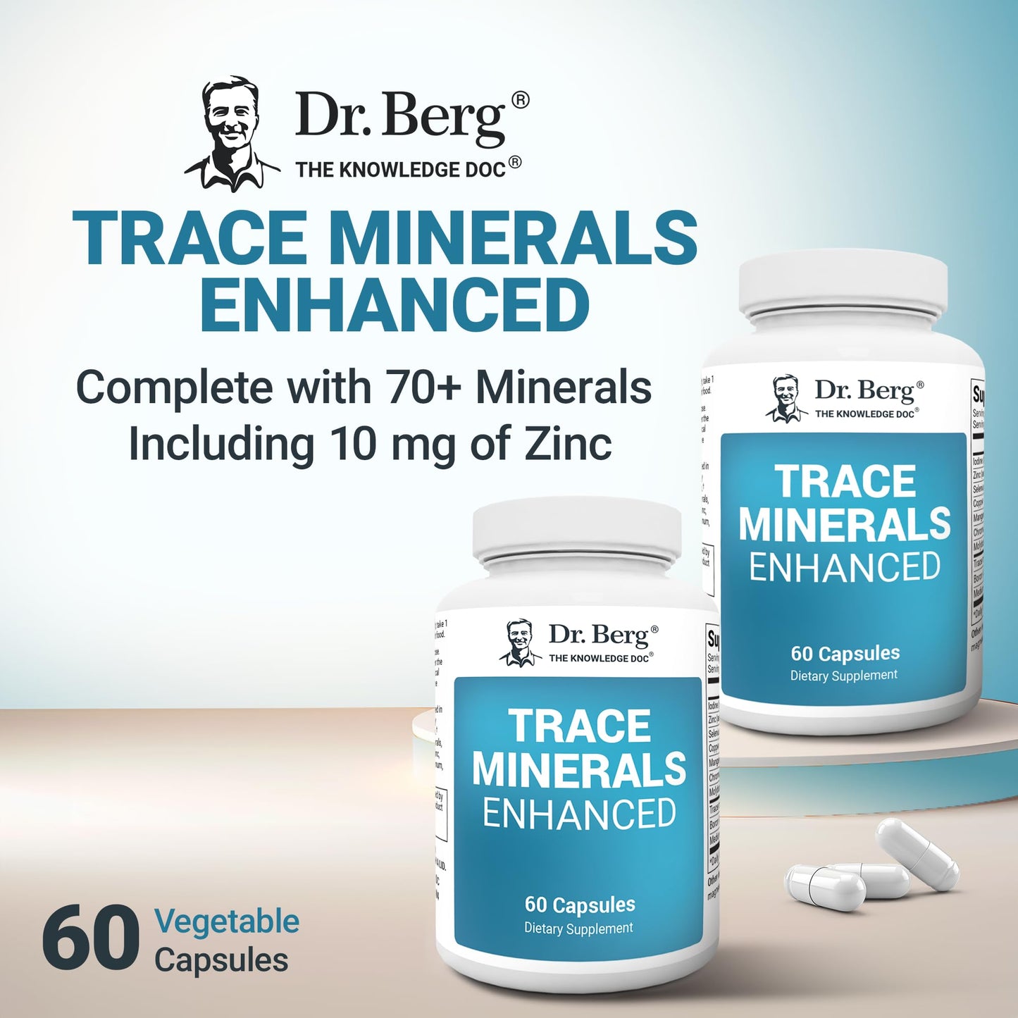 Dr. Berg Trace Minerals Enhanced Complex – 70+ Minerals with 10 mg Zinc | 60 Capsules