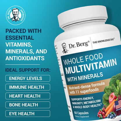 Dr. Berg Whole Food Multivitamin with Minerals – Daily Multivitamin for Men & Women | 60 Capsules