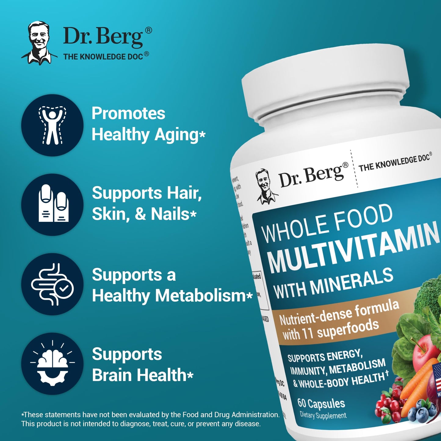 Dr. Berg Whole Food Multivitamin with Minerals – Daily Multivitamin for Men & Women | 60 Capsules