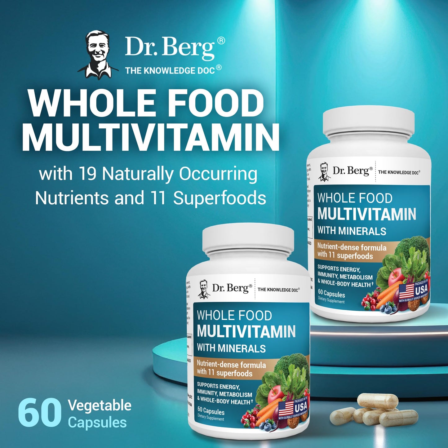 Dr. Berg Whole Food Multivitamin with Minerals – Daily Multivitamin for Men & Women | 60 Capsules