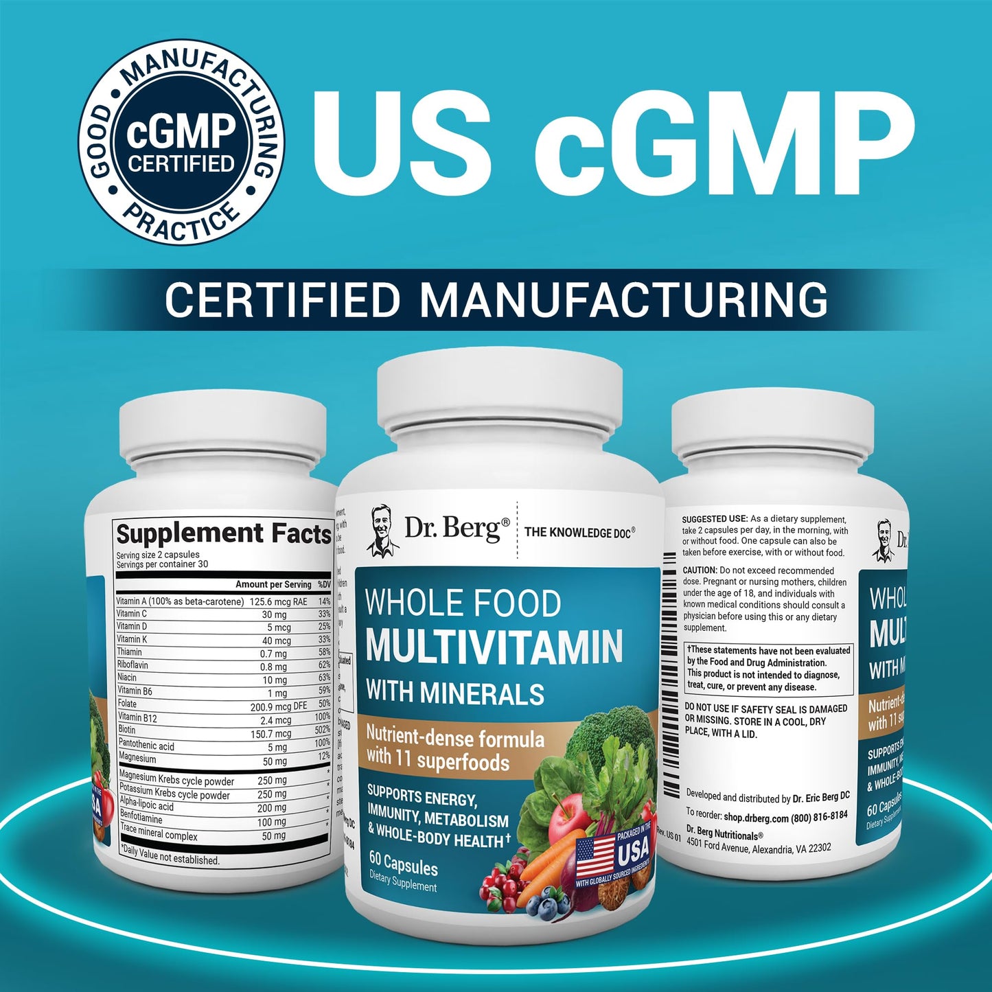 Dr. Berg Whole Food Multivitamin with Minerals – Daily Multivitamin for Men & Women | 60 Capsules