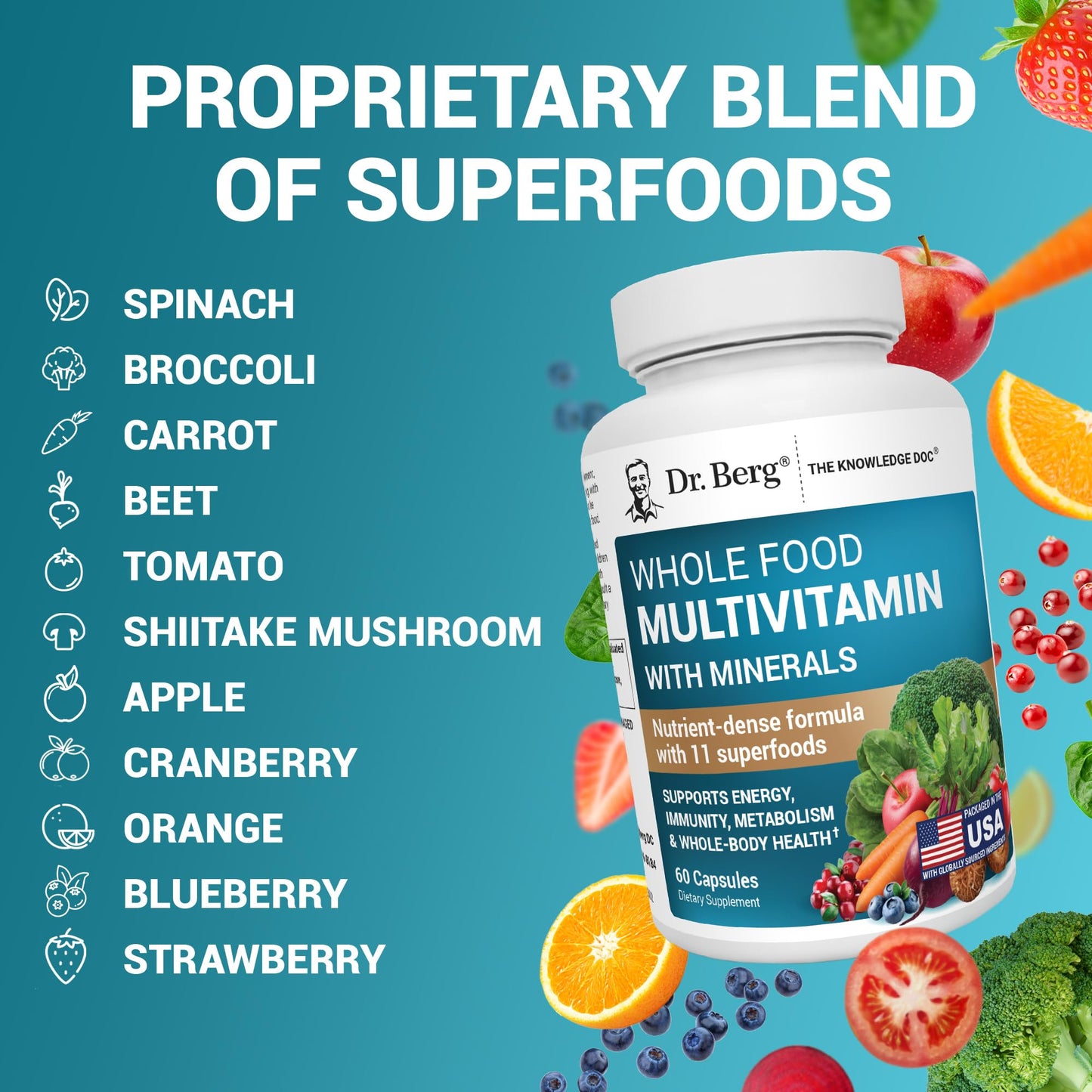 Dr. Berg Whole Food Multivitamin with Minerals – Daily Multivitamin for Men & Women | 60 Capsules