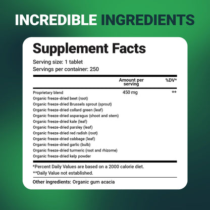 Dr Berg Nutritionals Greens Superfood Tablets – 11 Phytonutrient Cruciferous Veg, 250 Tablets