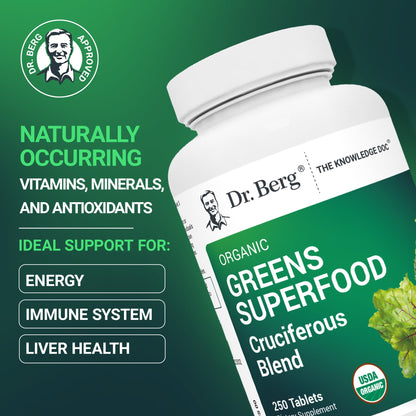 Dr Berg Nutritionals Greens Superfood Tablets – 11 Phytonutrient Cruciferous Veg, 250 Tablets