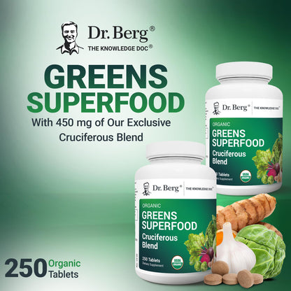 Dr Berg Nutritionals Greens Superfood Tablets – 11 Phytonutrient Cruciferous Veg, 250 Tablets