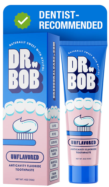 Dr. Bob Unflavored Fluoride Toothpaste for Kids - SLS-Free, Xylitol, Dentist-Recommended