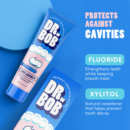 Dr. Bob Unflavored Fluoride Toothpaste for Kids - SLS-Free, Xylitol, Dentist-Recommended