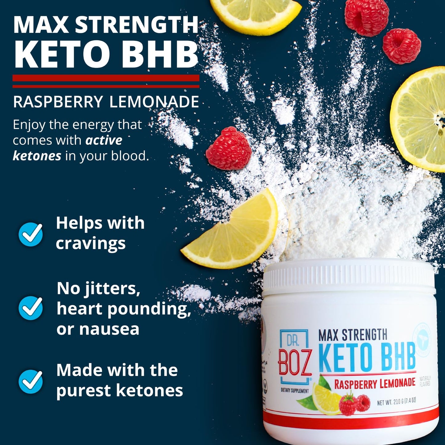 Dr. Boz Keto BHB Powder Raspberry Lemonade 20 Servings – Energy & Cravings Support
