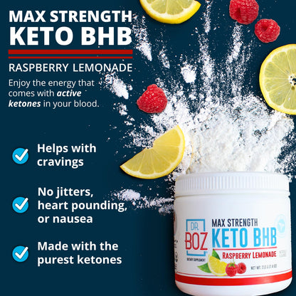 Dr. Boz Keto BHB Powder Raspberry Lemonade 20 Servings – Energy & Cravings Support
