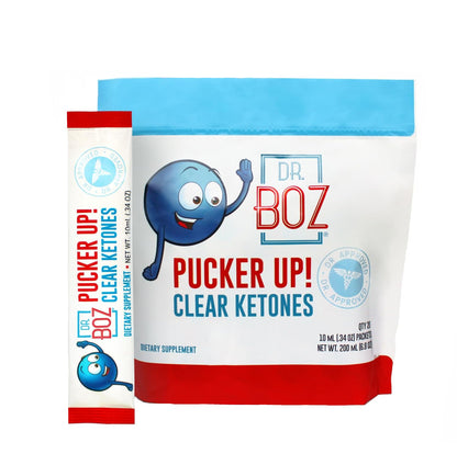 Dr. Boz Pucker UP! Clear Ketones – 20 Packets | Fast-Acting Liquid BHB for Energy & Clarity, Made in USA