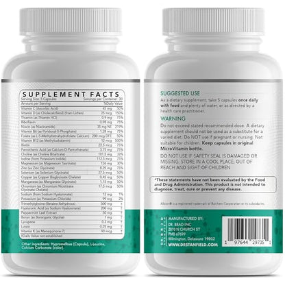 Dr Brad Stanfield Daily Low Dose MultiVitamin & Mineral for Brain Health, Skin Hydration & Exercise Support – 150 Count