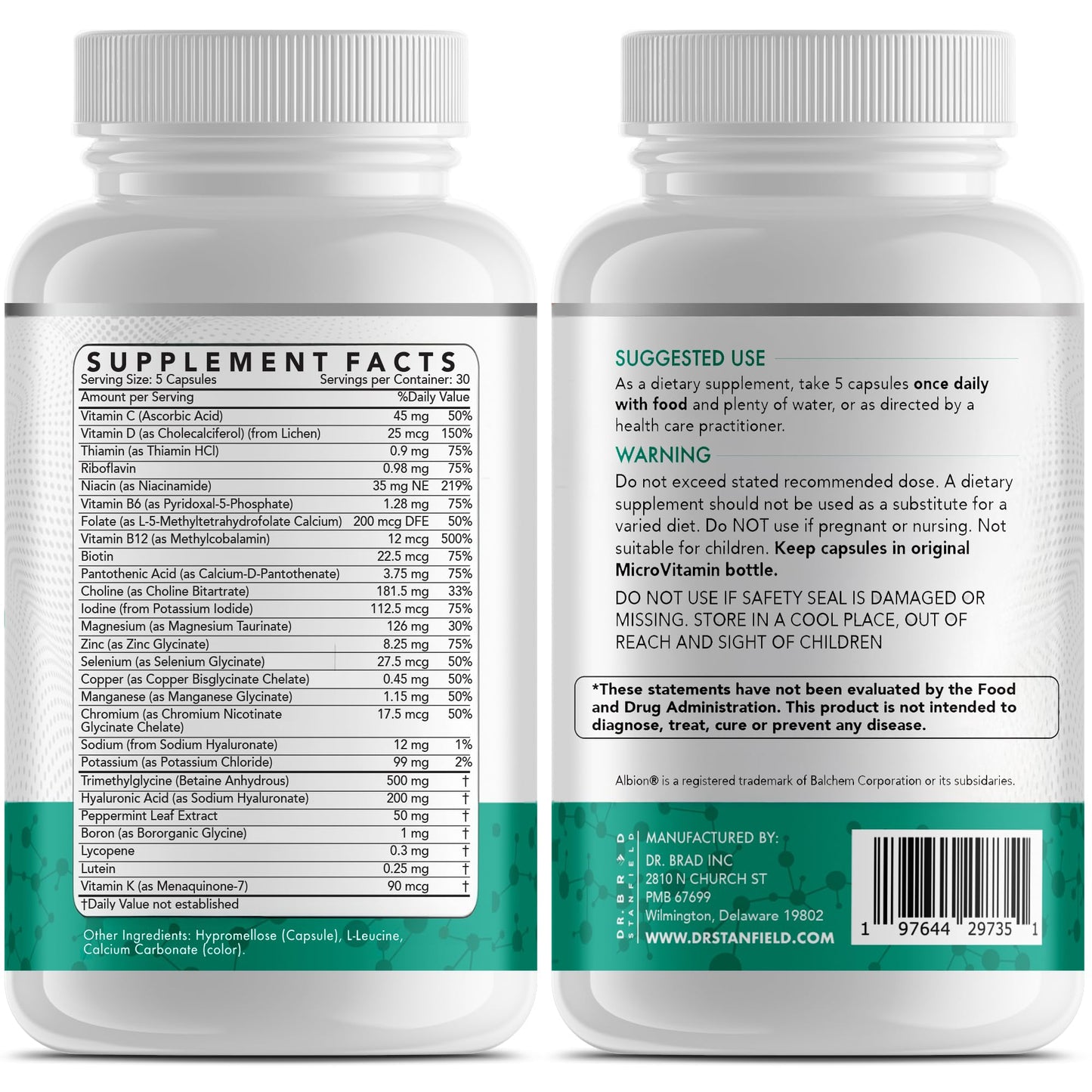 Dr Brad Stanfield Daily Low Dose MultiVitamin & Mineral for Brain Health, Skin Hydration & Exercise Support – 150 Count