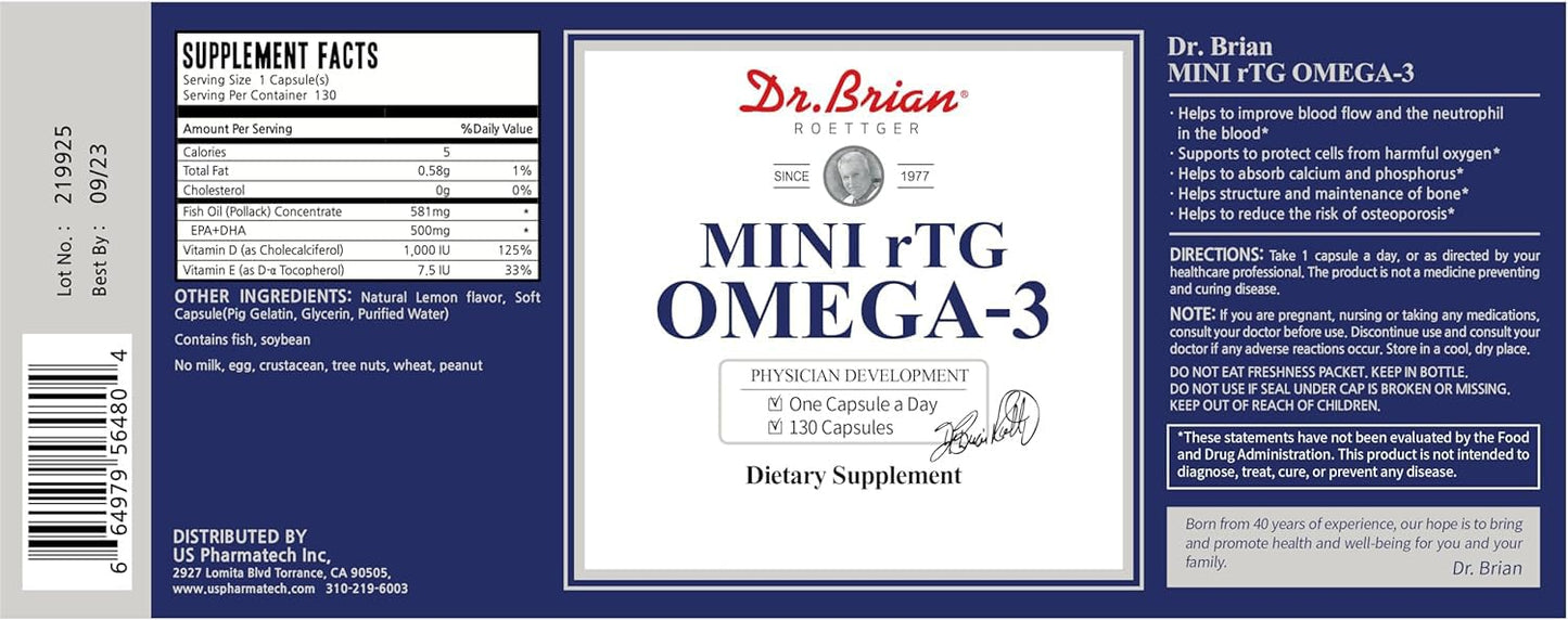 Dr. Brian Fish Oil Supplement 130 Softgels | Highly Absorbed rTG Omega-3 with EPA/DHA
