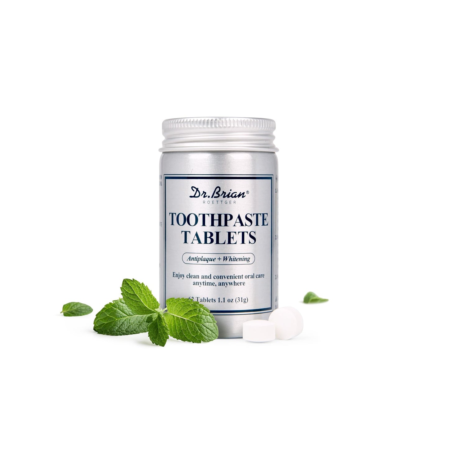 DR.Brian Toothpaste Tablets - Fluoride-Free, Hydroxyapatite, Mint, 62 Tabs