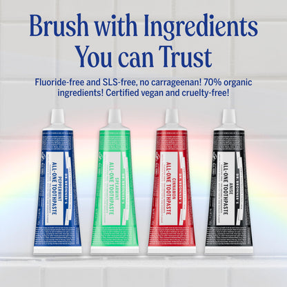 Dr. Bronner's All-One Toothpaste 3-Pack Variety - Peppermint, Cinnamon & Anise (5 oz each) - 70% Organic, SLS Free, Fluoride Free