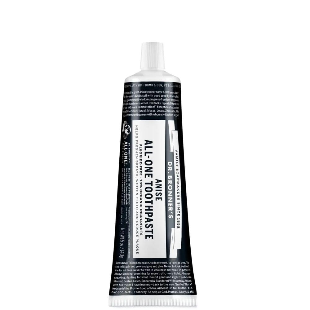 Dr. Bronner's All-One Toothpaste (Anise, 5 oz) - 70% Organic Ingredients, Fluoride-Free, SLS-Free, Vegan