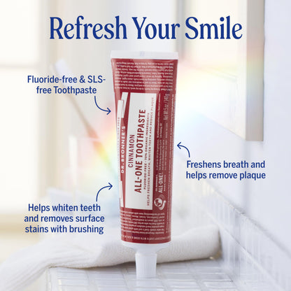 Dr. Bronner’s All-One Toothpaste – Cinnamon, 5 oz, 3-Pack | Fluoride-Free, 70% Organic & Natural