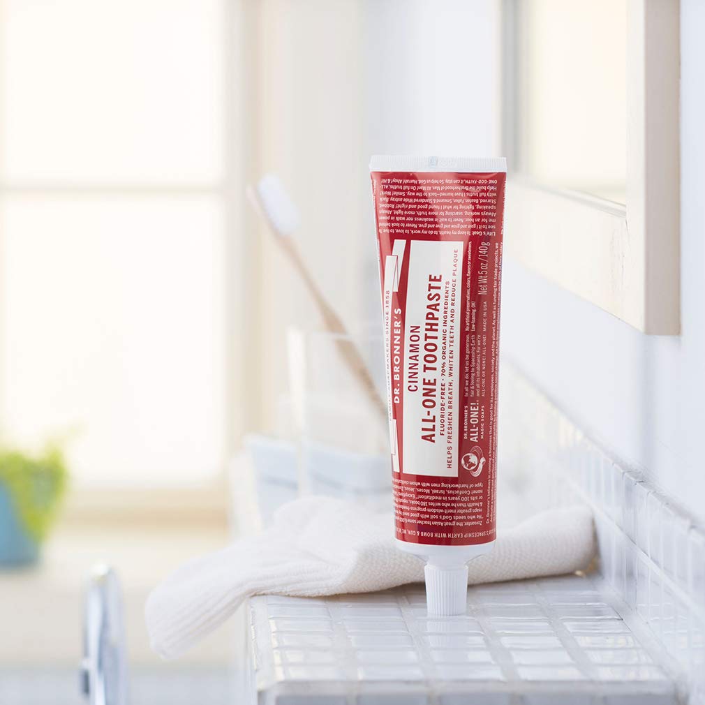 Dr. Bronner’s All-One Toothpaste Cinnamon – 70% Organic, Fluoride & SLS Free, Vegan
