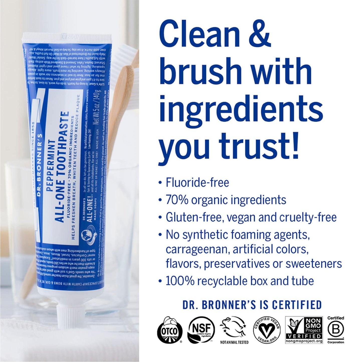 Dr. Bronner’s All-One Toothpaste Variety Pack – Peppermint & Spearmint (70% Organic, Fluoride-Free, Vegan)