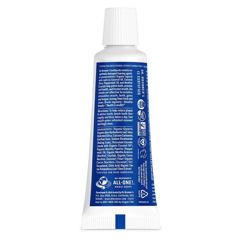 Dr. Bronner’s All-One Toothpaste Peppermint 3-Pack – 1 oz Each, 70% Organic