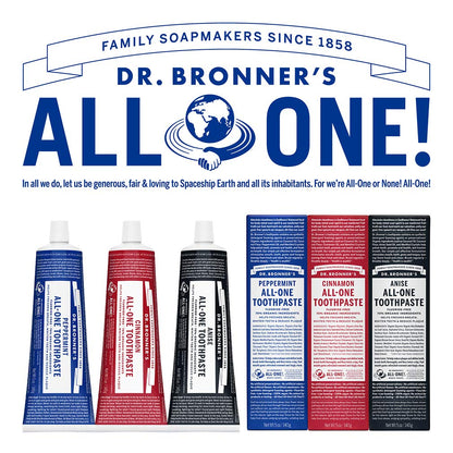 Dr. Bronner’s All-One Toothpaste - Peppermint, 5 oz | 70% Organic, Fluoride-Free, SLS-Free, Vegan