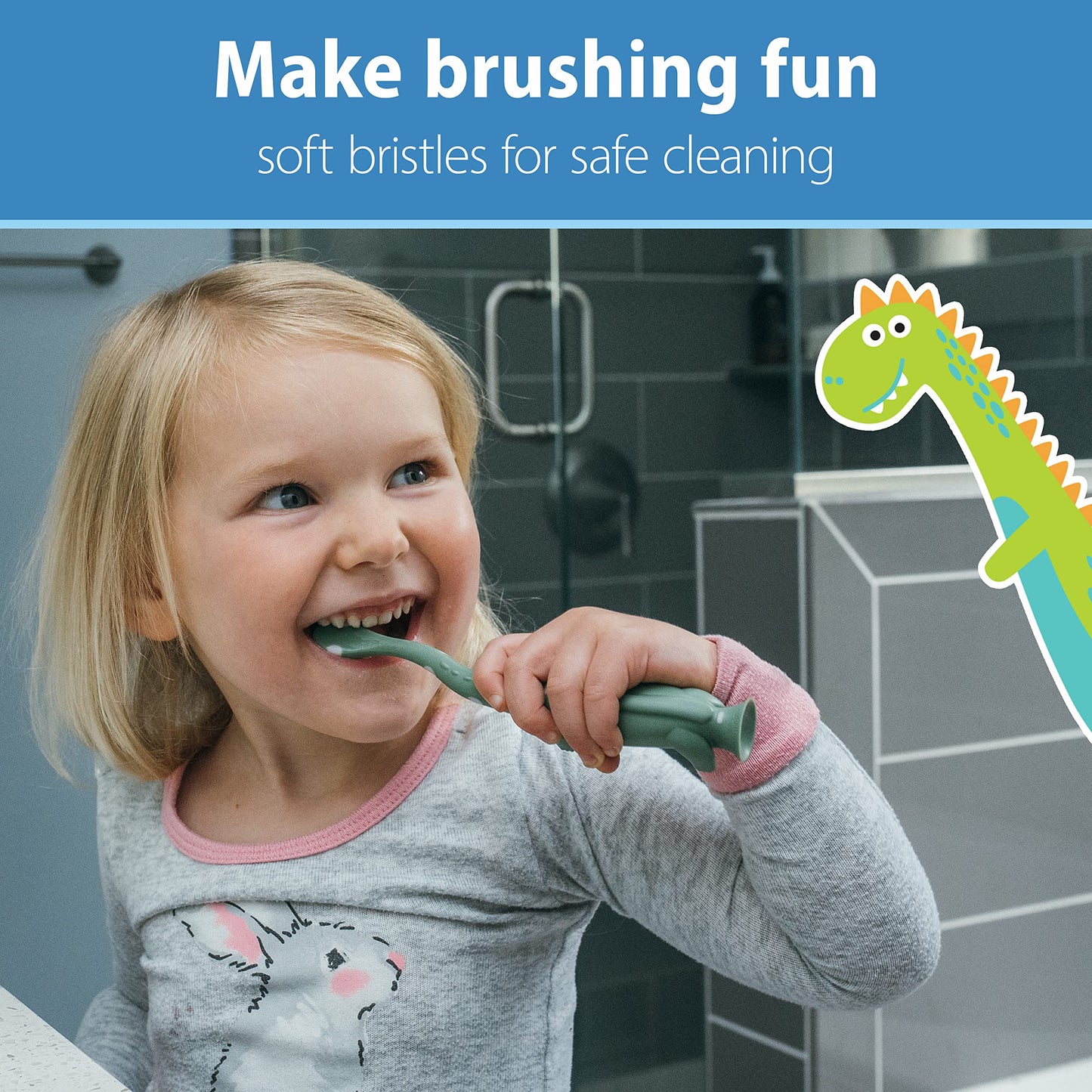 Dr. Brown's Dinosaur Toddler Toothbrush – Green & Orange, 2-Pack