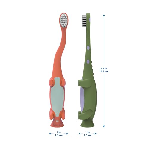 Dr. Brown's Dinosaur Toddler Toothbrush – Green & Orange, 2-Pack
