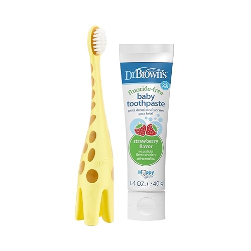 Dr. Brown's Infant-to-Toddler Toothbrush Set with Fluoride-Free Strawberry Toothpaste - Giraffe (0-3 yrs)