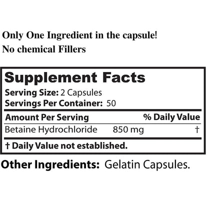 Dr Clark Betaine HCL Digestive Enzymes – 2 Pack, 100 Capsules, 425 mg