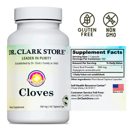 Dr Clark Store Cloves Vegetarian 500mg | 102 Tapioca Capsules Pack of 2 | Liver & Circulation Support