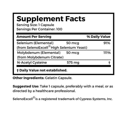 Dr.Clark's NAC 575 mg - Non-GMO & Gluten-Free with Selenium & Molybdenum, 100 Capsules