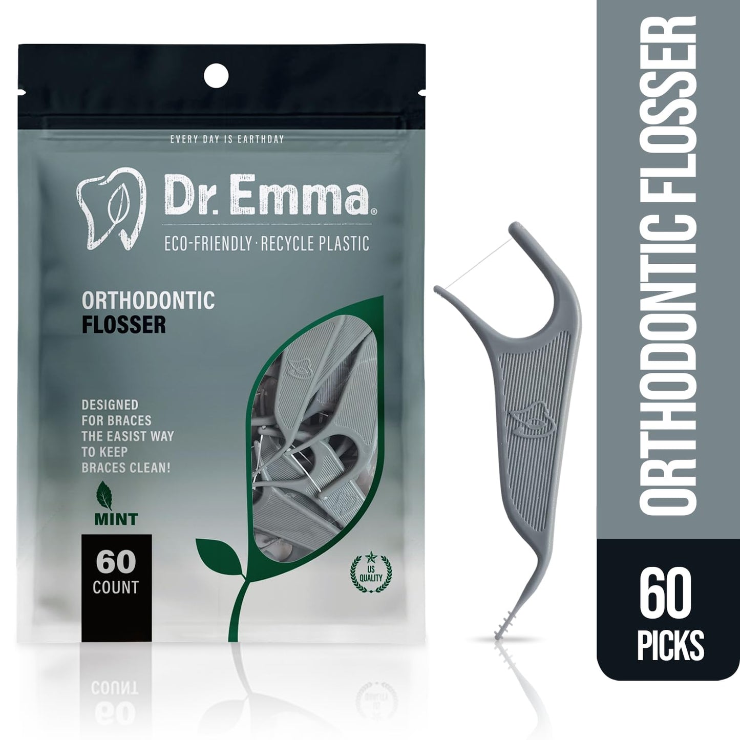 Dr. Emma Orthodontic Flossers for Braces – Mint Flavor, 60 Count/Bag (Gray, 2-Pack)