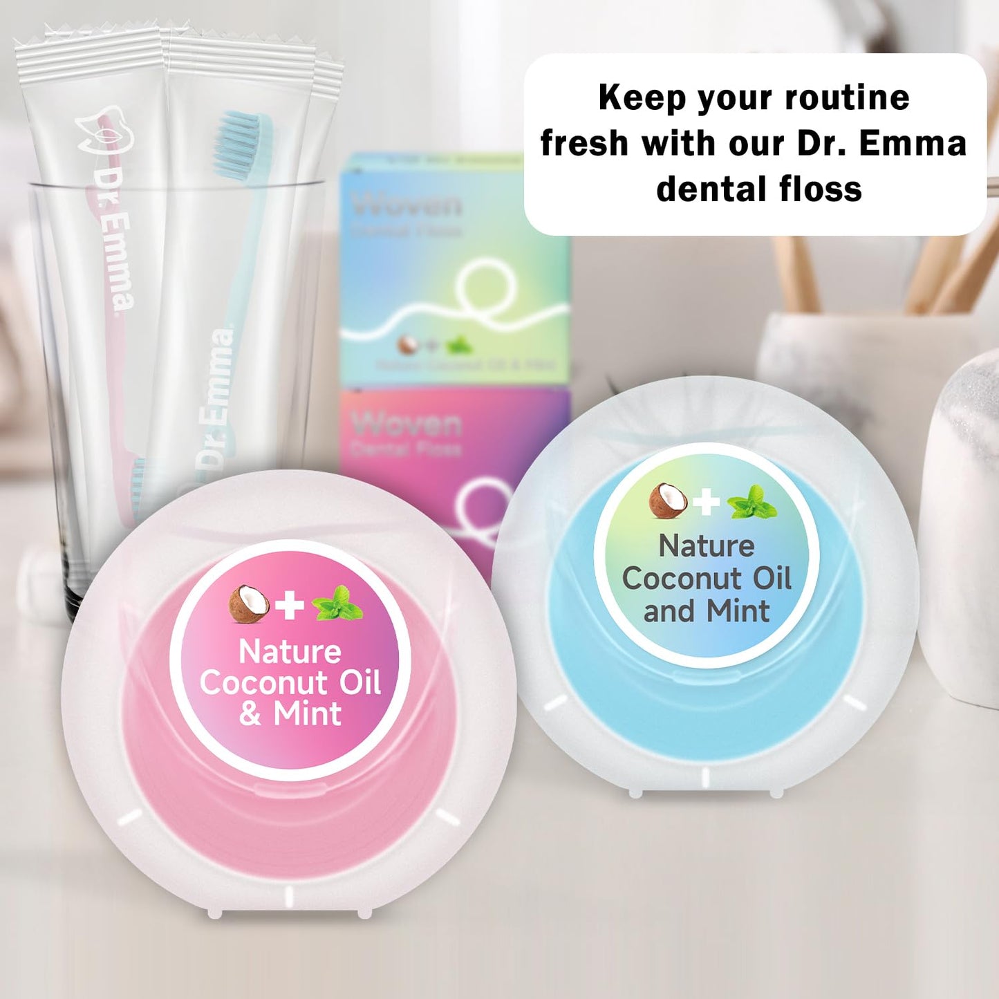 Dr. Emma Woven Dental Floss – Coconut Oil Infused Expanding Mint Floss (33 yd, Pack of 2)