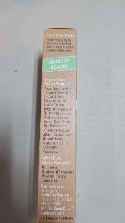 Dr. Ginger's Coconut Oil Fluoride-Free 4oz | Natural Toothpaste, Dentist Formulated
