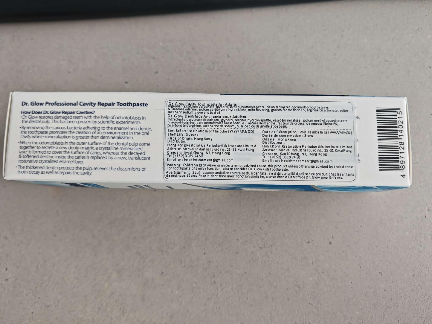 Dr. Glow Adult Cavity Repair Toothpaste – Hydroxyapatite Remineralization, Enamel Repair, 3.52oz x 2