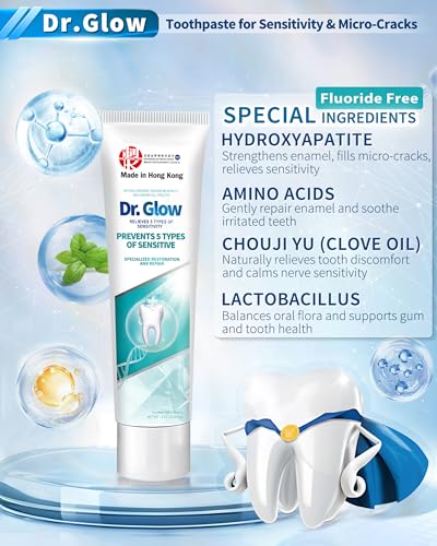 Dr. Glow Sensitive Toothpaste Fluoride Free Hydroxyapatite Toothpaste for Remineralizing Enamel & Sensitive Relief, Mint Flavor