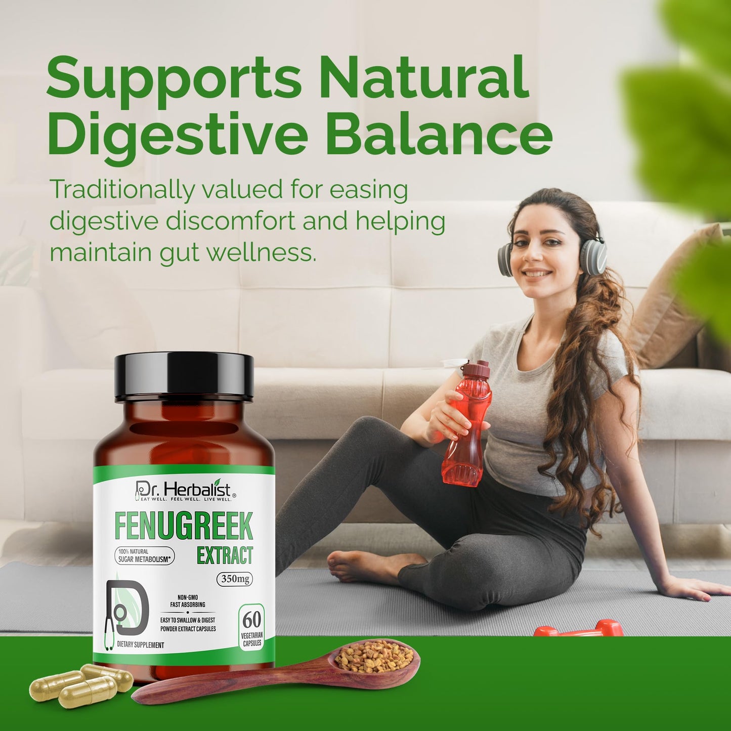 Dr. Herbalist Fenugreek Extract 350mg - 60 Capsules | Non-GMO | Fast-Absorbing | Vegetarian