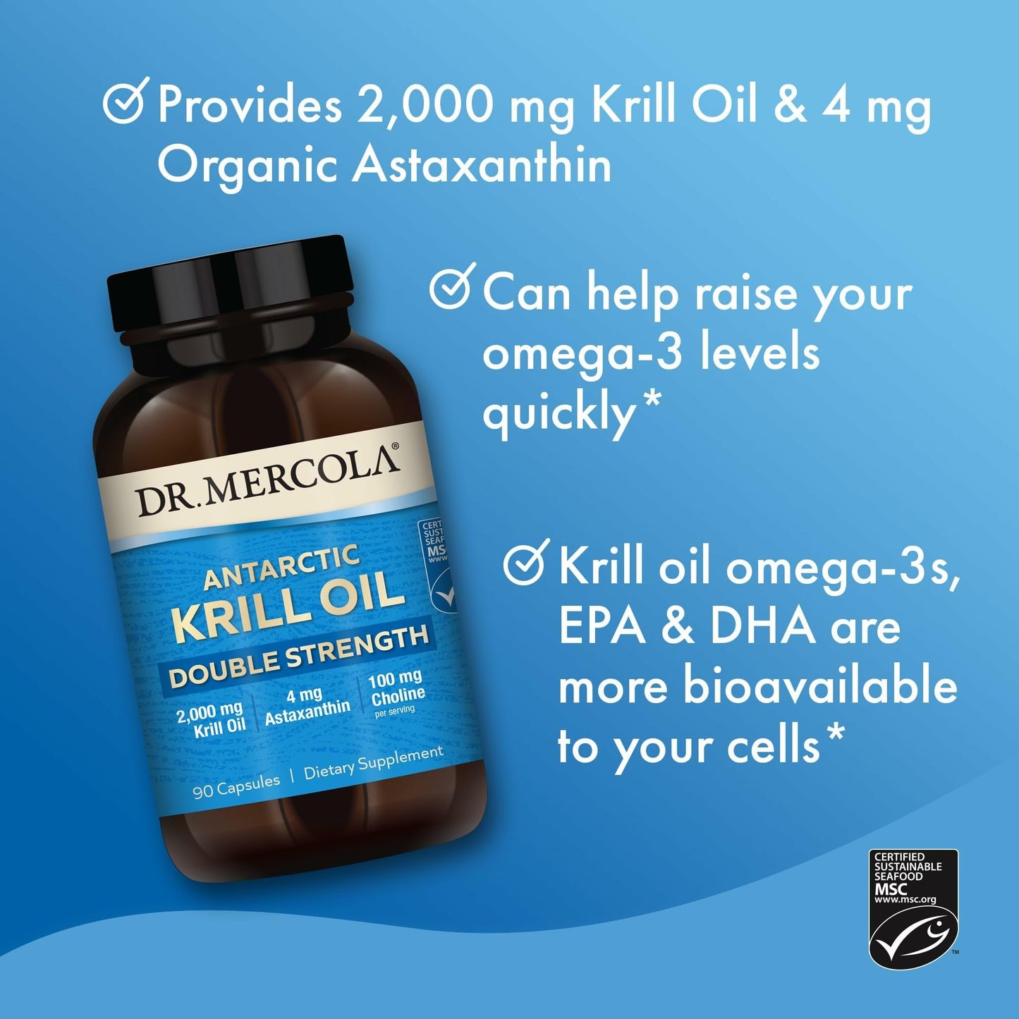 Dr. Mercola Antarctic Krill Oil Double Strength 2,000 mg – Omega-3 EPA & DHA for Brain, Heart, Joints – GMO-Free & Gluten-Free – 90 Capsules